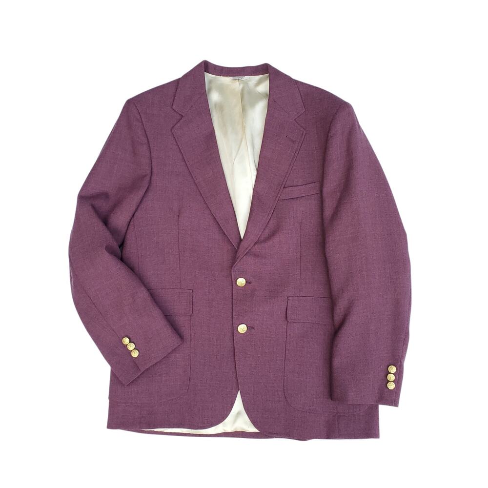 Oakmont Purple Hopsack Blazer Ivy Prep Event Gold Button Jacket Sport Coat 42R